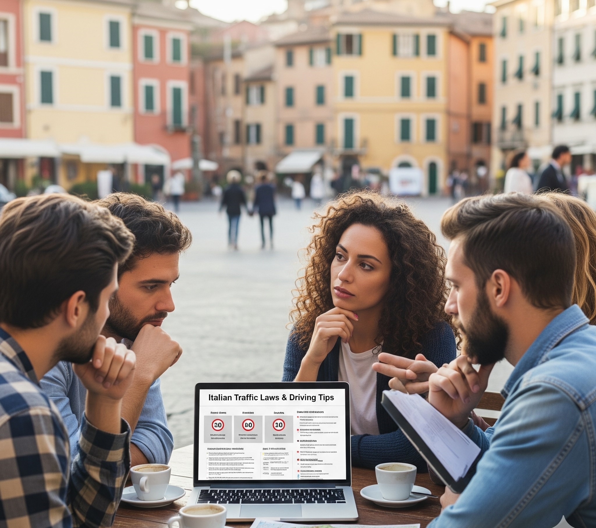 Viaggiatori che consultano insieme le norme del codice della strada italiano